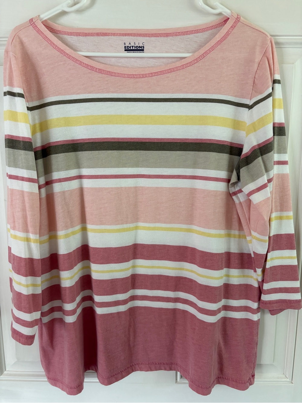 Basic Editions Pink and White Striped Long Sleeve Tee